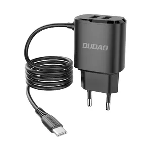 Dudao 2x USB sienas lādētājs ar iebūvētu USB Type C 12 W kabeli melns (A2ProT melns)