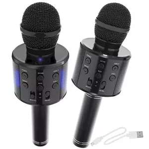 Goodbuy karaoke mikrofons ar iebūvētu Bluetooth skaļruni / 3W / aux / balss modulators / USB / Micro SD melns