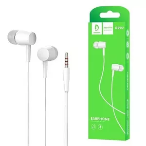 Iekštrokšņu austiņas DENMEN DR02 — universāls 3,5 mm spraudnis, vadu austiņas, modelis DR02 White