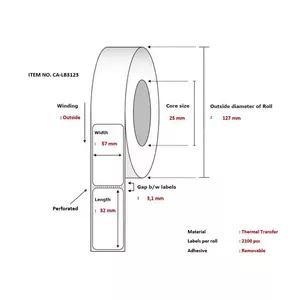 Self-adhesive printer label Capture CA-LB3123 White 2100 labels per roll