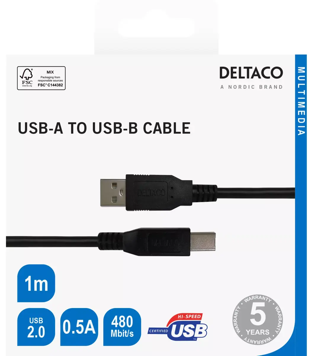 USB-B 2.0 cable DELTACO USB-210S-K 1 m Photo 3