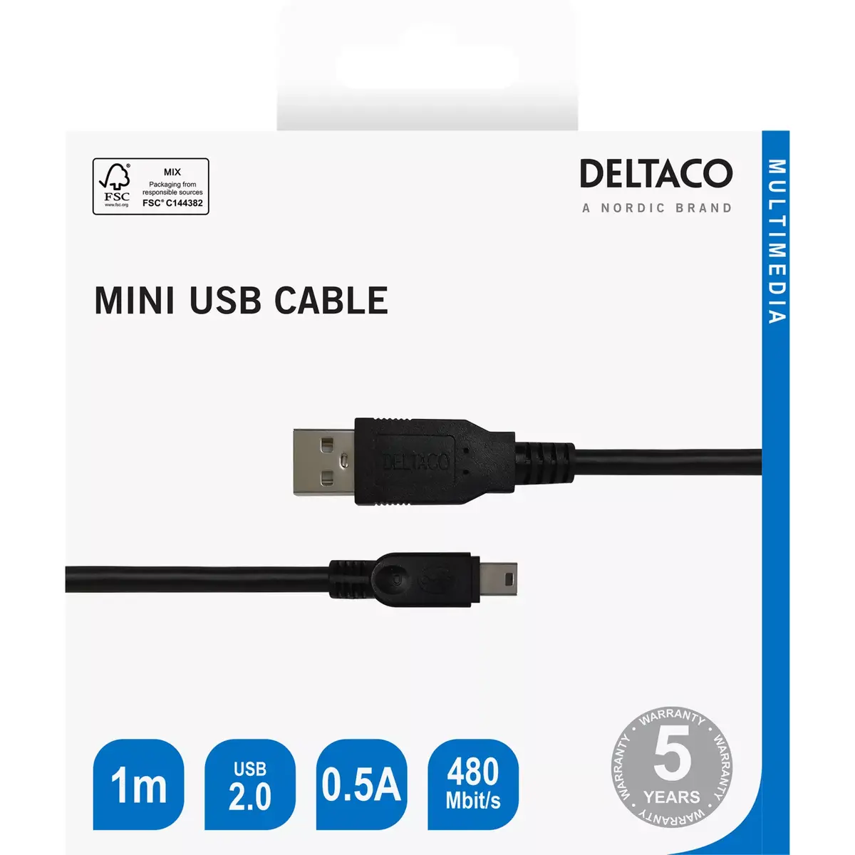 DELTACO USB 2.0 Mini B cable USB-24-K 1 m Photo 3