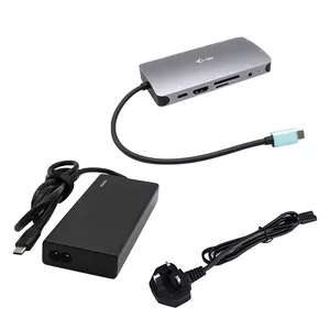 Docking adapter ITEC i-tec Metal USB-C Nano Dock HDMI/VGA with LAN and 77 W universal charger, 3x USB-A, HDMI, VGA, Gigabit Ethernet, SD/MicroSD