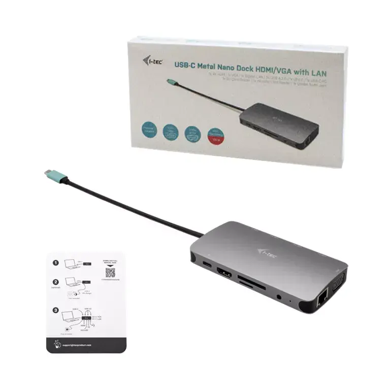 ITEC i-tec Metal USB-C Nano Dock HDMI/VGA ar LAN, 77 W Photo 5