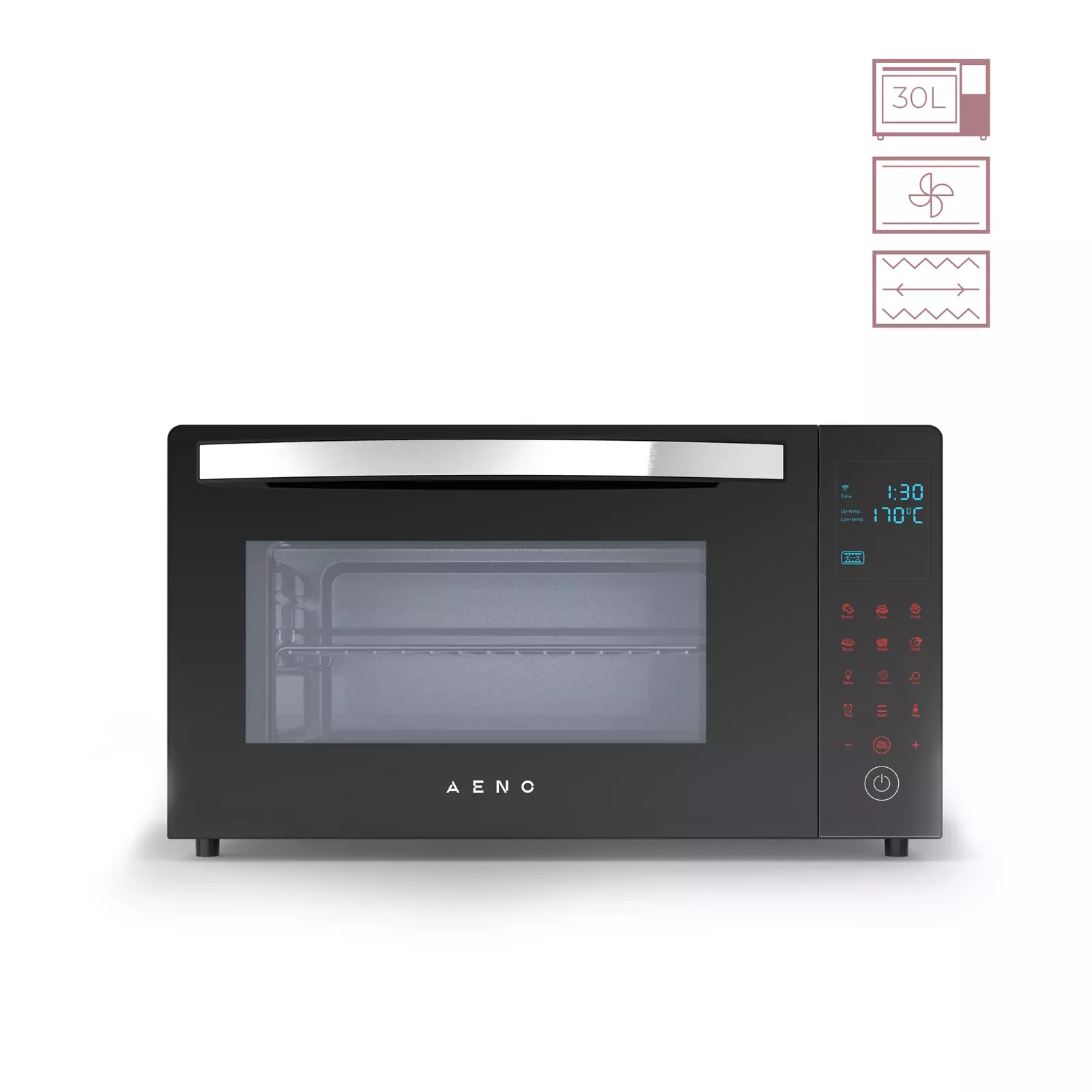 AENO elektriskā cepeškrāsns EO1: 1600 W, 30 L, 6 automātiskās programmas+atkausēšana+mīkla, grils, konvekcija, 6 sildīšanas režīmi, dubultstikla durvis, taimeris 120 min, LCD displejs Photo 1