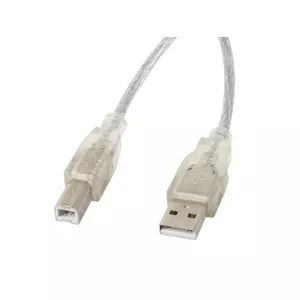 USB 2.0 kabelis LANBERG CA-USBA-12CC-0018-TR, USB A (v) — USB B (v), 1.8 m, caurspīdīgs