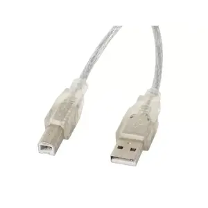 USB 2.0 cable LANBERG CA-USBA-12CC-0050-TR, USB A to USB B, 5 m, transparent
