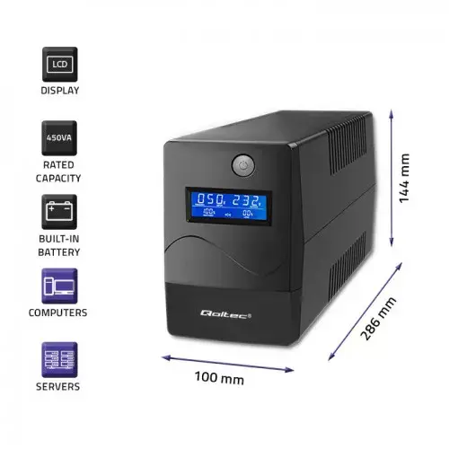 Qoltec Monolith UPS Double-conversion Online 0.65 kVA Photo 3