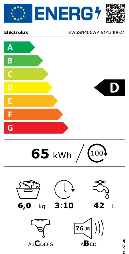 Electrolux EW6SN406WP priekšējās slodzes veļas mašīna Photo 8