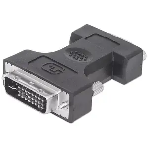 Переходник DVI-I на VGA HD15, MANHATTAN, папа–мама, Dual Link, чёрный, никелированные контакты
