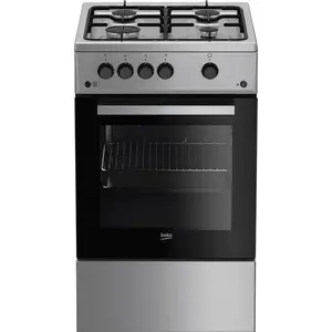 Отдельностоящая плита BEKO FSG52020FX, газовая варочная панель 4 конфорки, духовка 60 л, ширина 500 мм, серебристая