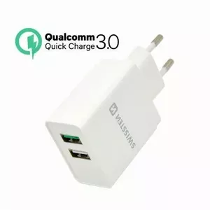 Swissten Travel Charger SW-TCH-Q-30W with 2x USB Ports, Qualcomm Quick Charge 3.0 and Smart IC, 30W, White