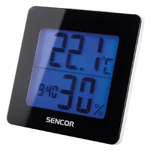 Weather station SENCOR SWS 1500 B — indoor temp 0–50°C, humidity 20–90%, LCD display, clock, alarm