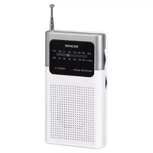 Portable radio receiver SENCOR SRD 1100W — Analog AM/FM, 87.5–108 MHz, 0.3 W RMS, AAA battery, white