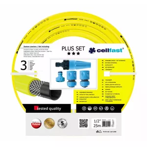 Садовый шланг Cellfast C10-290 1/2" Plus с насадкой, усиленное 1/2-дюймовое соединение