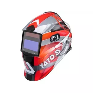 Welding helmet YATO YT-73921 with auto‑darkening filter, shade 9–13, PC housing, viewing area 4.3×9.8 cm, battery 3V