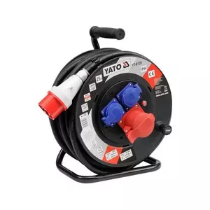 Катушка с кабелем YATO YT-8120, 3 розетки 230/400 В, 25 м кабель, 16 A, корпус из ПВХ