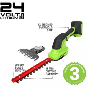 Cordless grass shear GreenWorks 1600607VA — 12 cm stainless steel blade, 24 V Li‑Ion 2 Ah
