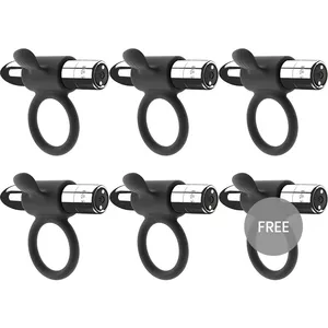 Ring vibrator black&silver CAMERON rechargeable vibrating ring, silver, set of 5+1 free