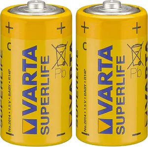Alkalīnās C baterijas Varta Superlife C (2 gab.) — modelis 2014, vienreizlietojami elementi