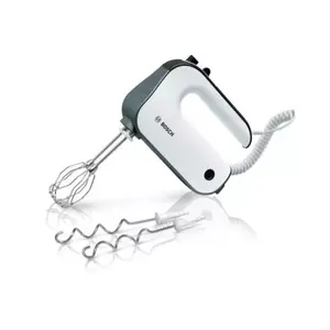 Ручной миксер Bosch MFQ49300 — 850 Вт, 5 скоростей, турбо, 2 крюка для теста, венчики, шнур 1.4 м, черно‑белый/нержавеющая сталь