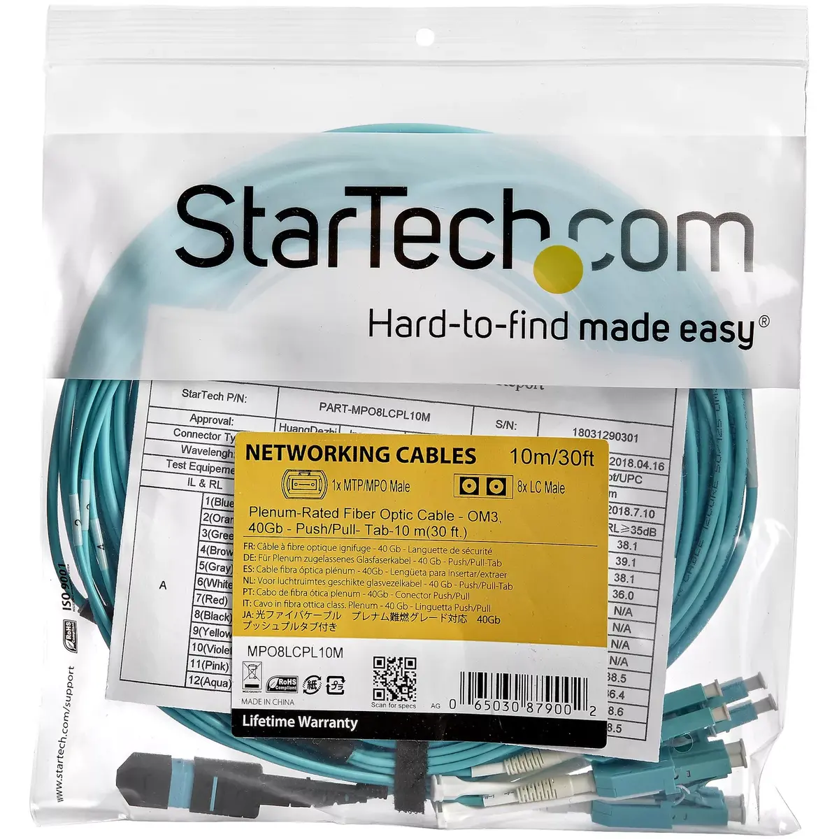 MTP to LC Fiber Optic Cable StarTech.com MPO8LCPL10M Photo 5