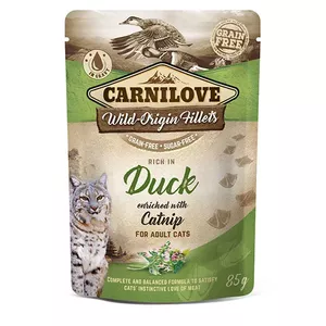 Wet cat food CARNILOVE Duck 85 g sachet — adult, 82% moisture, 8.5% protein, 4.5% fat