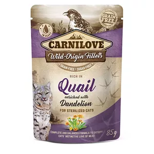 Wet cat food CARNILOVE Quail 85 g sachet — adult, gluten- and soy-free, for spayed/neutered cats
