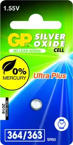 Viena reize lietojama sudraba oksīda poga baterija GP 364 (SR60) — GP