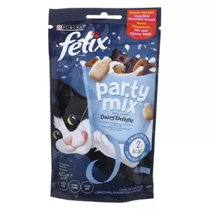 Лакомство для кошек Felix Party Mix Dairy Delight 60 г — хрустящие молочные угощения для взрослых, белок 35% жир 19,5%