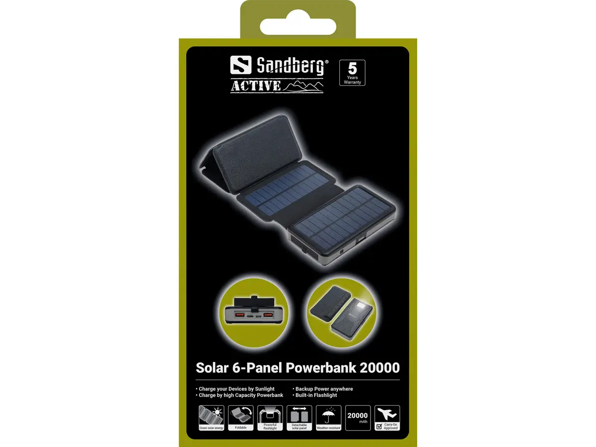 Внешний аккумулятор Sandberg Solar 6-Panel Powerbank 20000 Photo 6