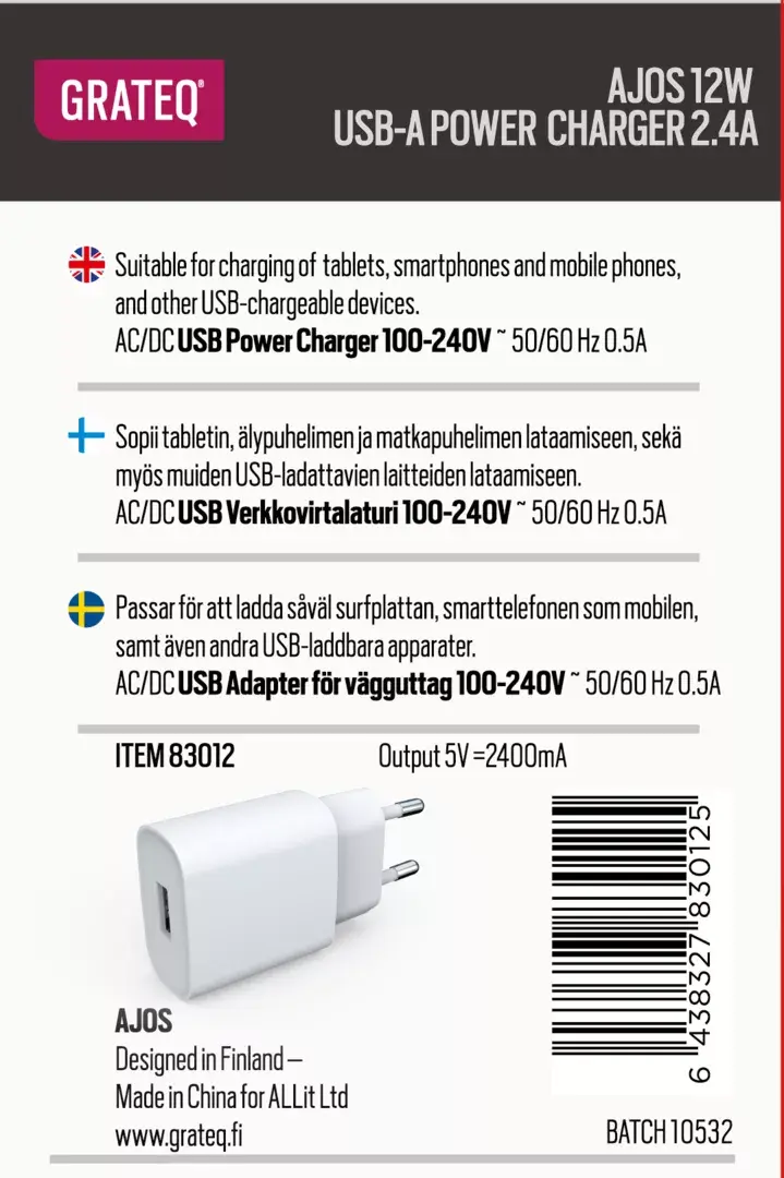 AC Charger GRATEQ Ajos Universal White Photo 4