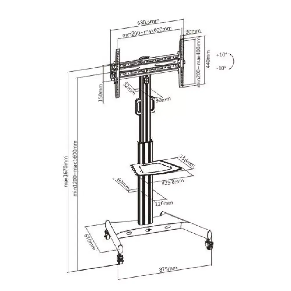 TECHLY Floor TV Trolley for 32–65" (VESA 200–600, 35 kg) Photo 2