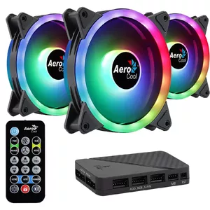 AEROCOOL DUO12PRO 3x 120mm ARGB Dual-Ring Case Fans, Hydraulic Bearing, 1000 RPM, 6-pin, Black