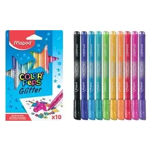 Marķieri Maped COLOR'PEPS Glitter, komplekts 10 krāsas, apaļa galu 1,5 mm, fiksēta uzgalis