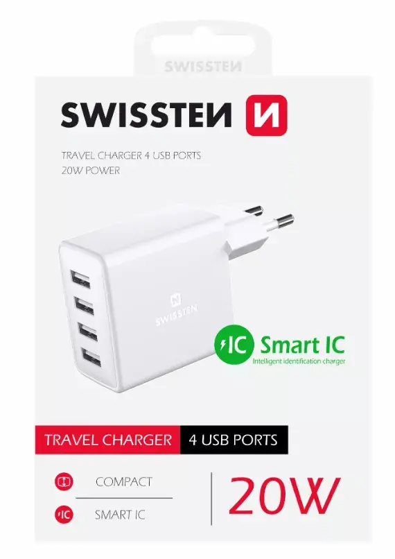 SWISSTEN Smart IC Premium ceļojumu lādētājs 4x USB 20W Photo 2