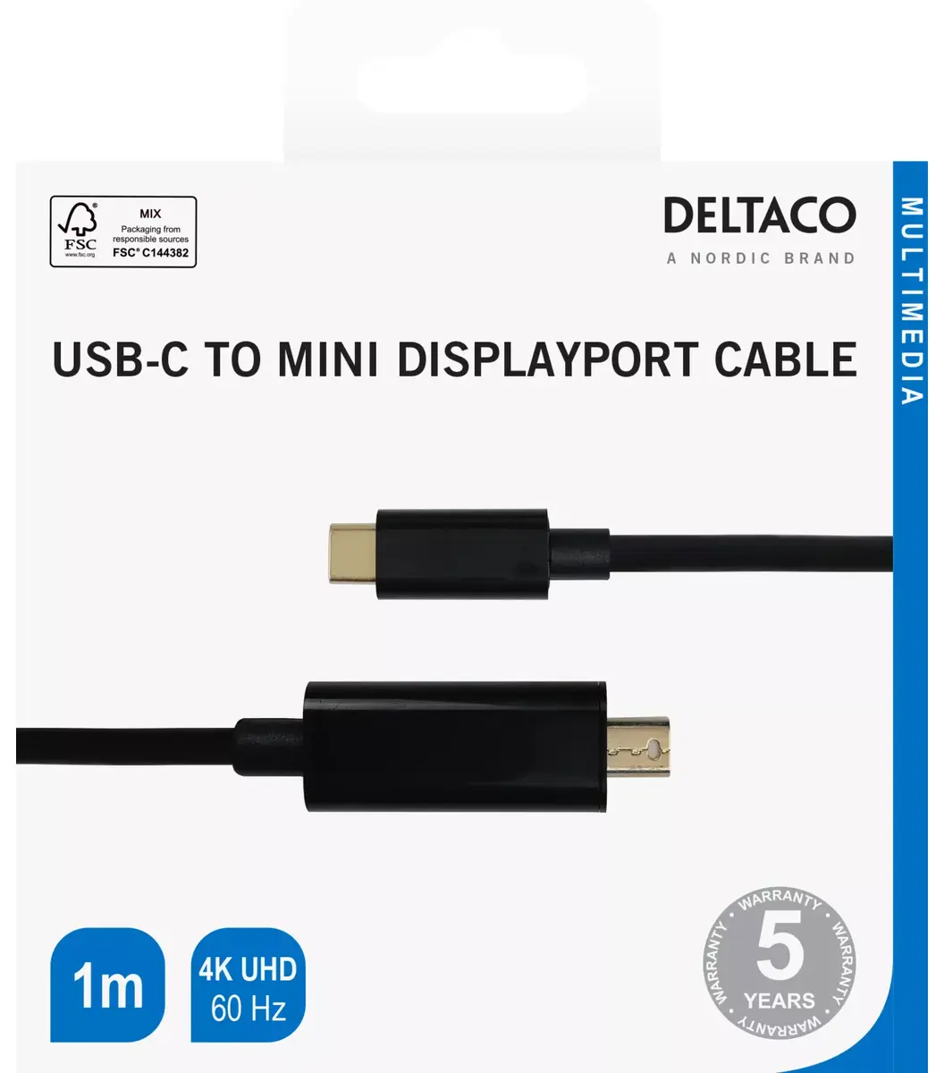 DELTACO USB-C to mini DisplayPort cable 1 m Photo 3