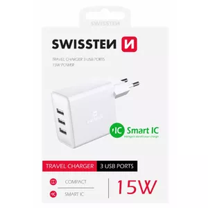 Сетевое дорожное зарядное устройство SWISSTEN 22052100 — 3 USB, 3A суммарно, 15W
