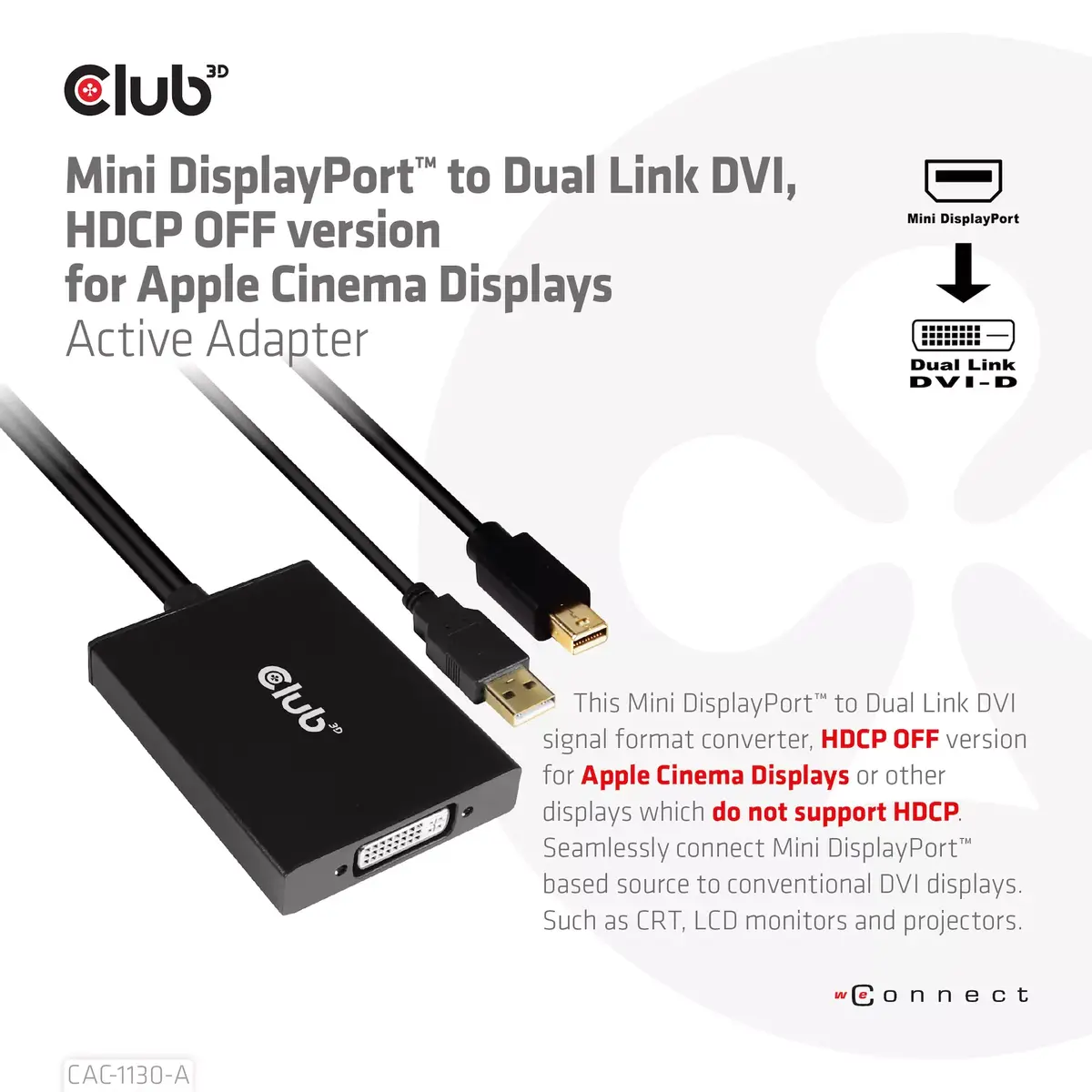 Адаптер CLUB3D Mini DisplayPort на Dual Link DVI Photo 2