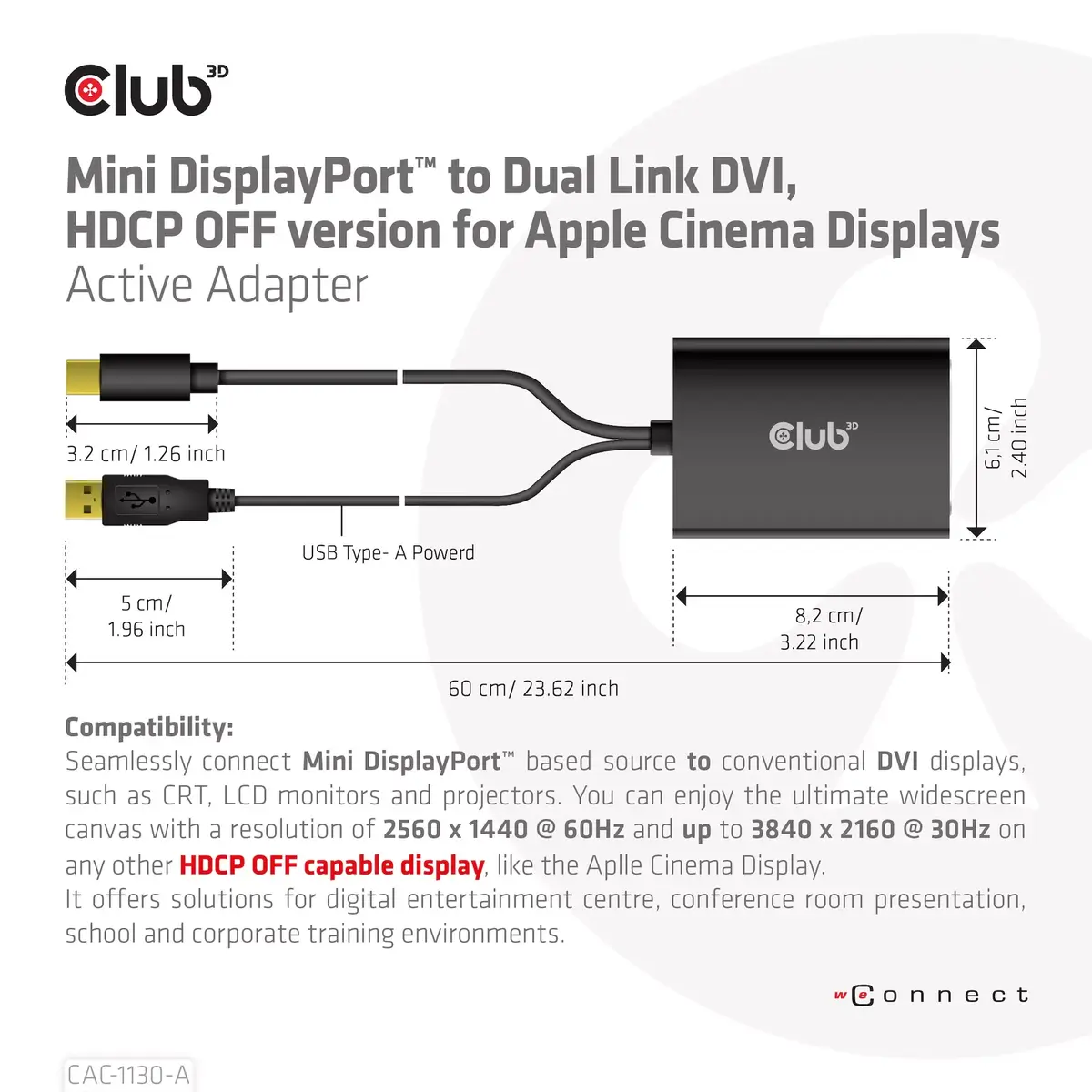Адаптер CLUB3D Mini DisplayPort на Dual Link DVI Photo 3