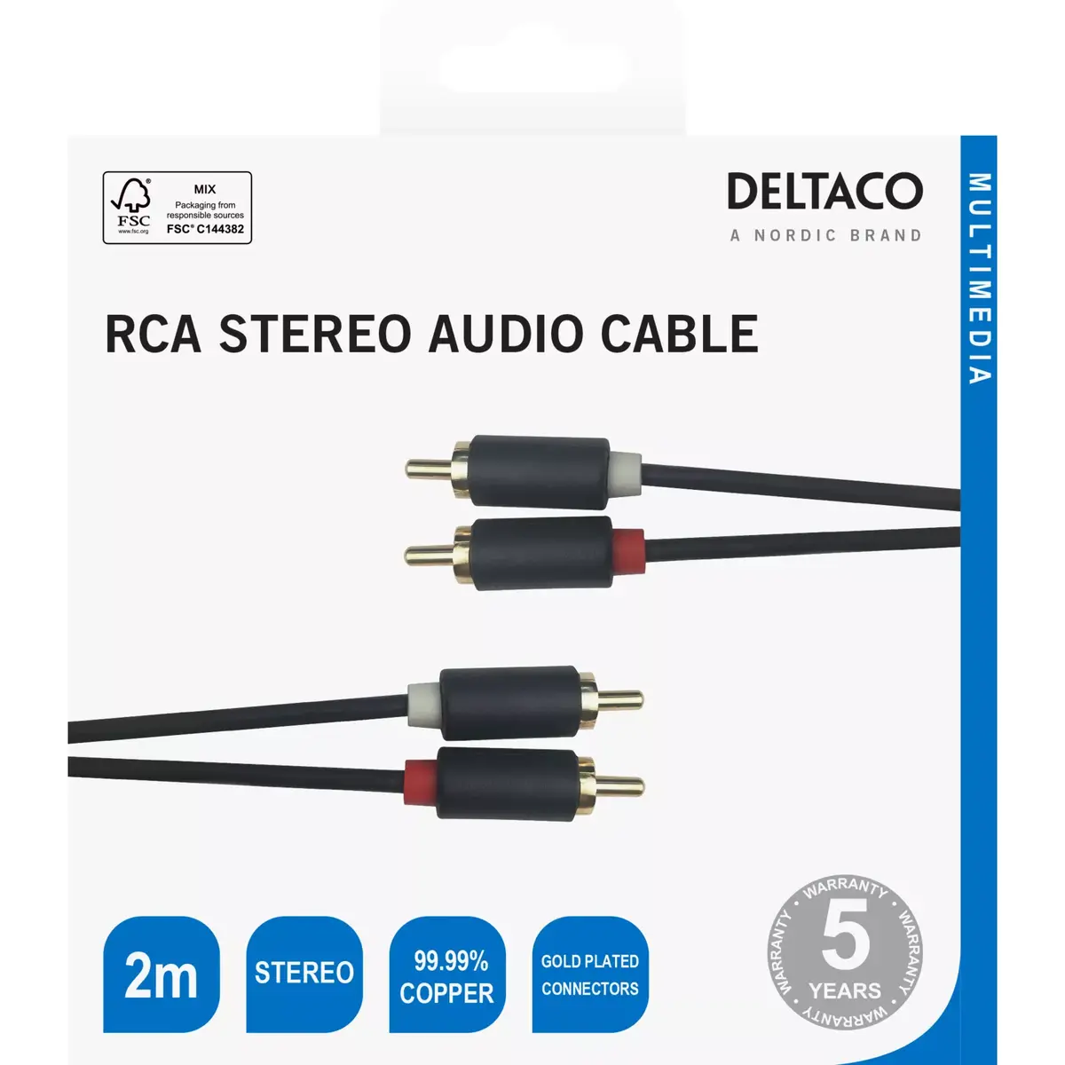 DELTACO MM-110-K 2 m audio kabelis 2×RCA Photo 5