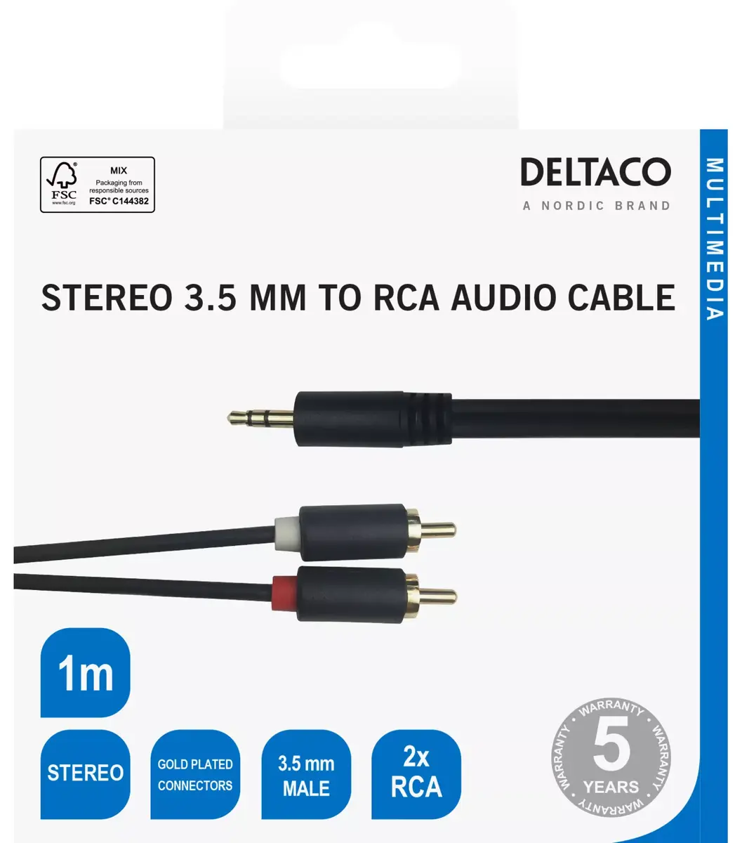 DELTACO MM-139-K 3.5mm to 2×RCA audio cable Photo 5