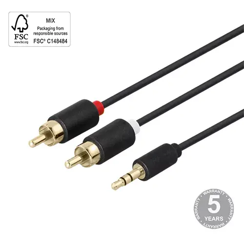 DELTACO MM-140-K audio kabelis 3,5 mm → 2×RCA, 2 m Photo 1
