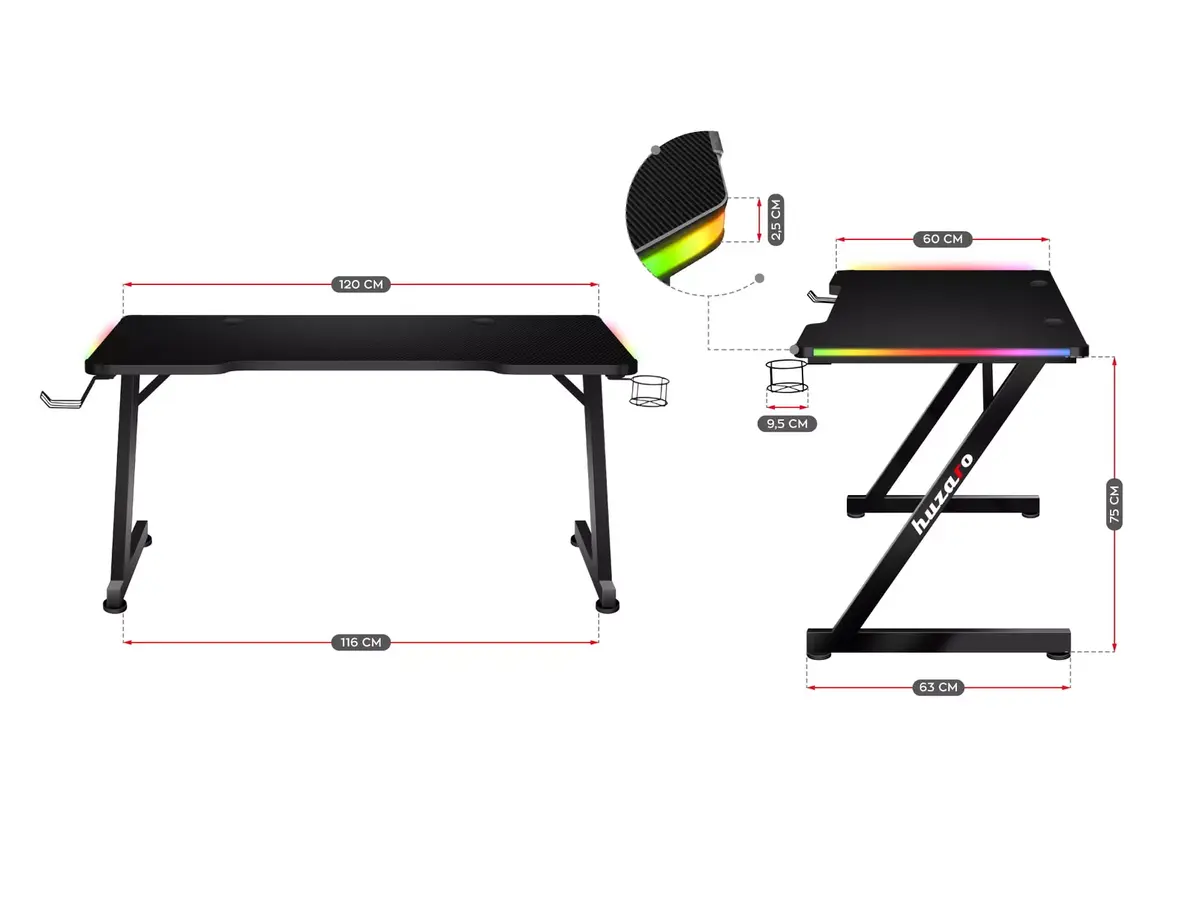 Стол Huzaro Hero 2.5 Black — игровой/домашний офис Photo 6
