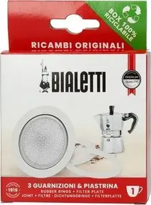 BIALETTI replacement gaskets and filter set for 1-cup moka pot – 3 gaskets + 1 filter (mpn 800001)