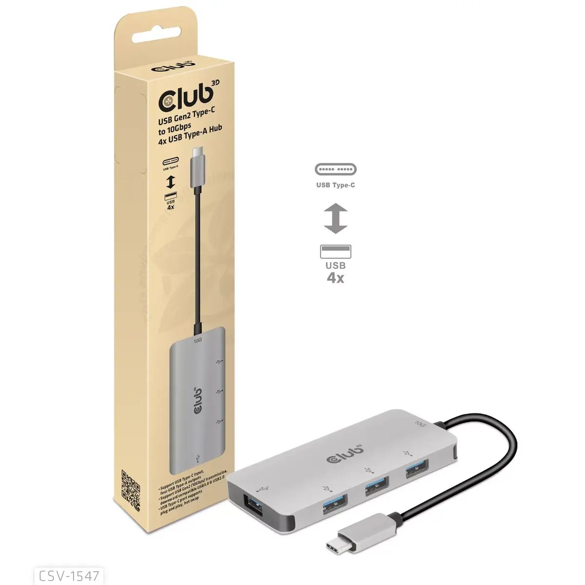 USB Хаб CLUB3D USB Gen2 Type-C на 10Гбит/с 4x USB Type-A Photo 5