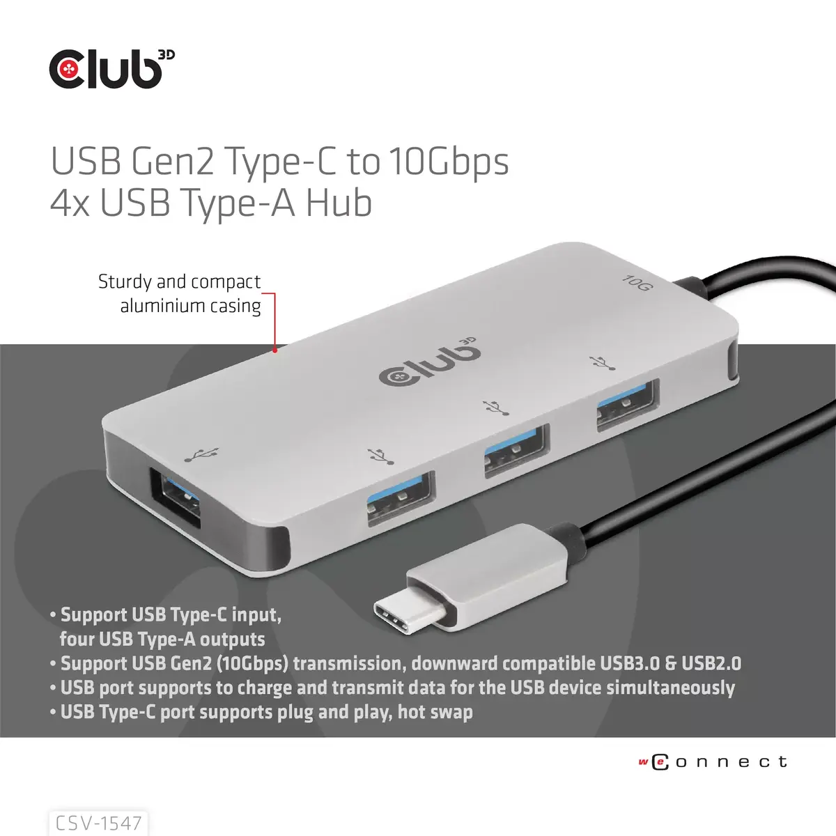 USB Хаб CLUB3D USB Gen2 Type-C на 10Гбит/с 4x USB Type-A Photo 6