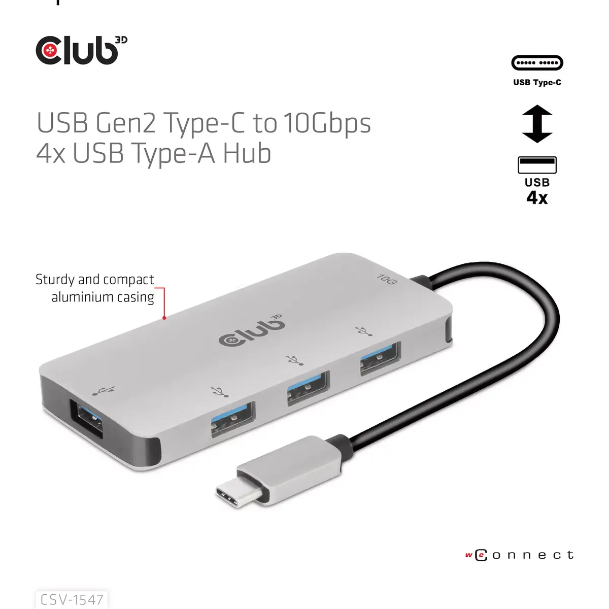 USB Хаб CLUB3D USB Gen2 Type-C на 10Гбит/с 4x USB Type-A Photo 7