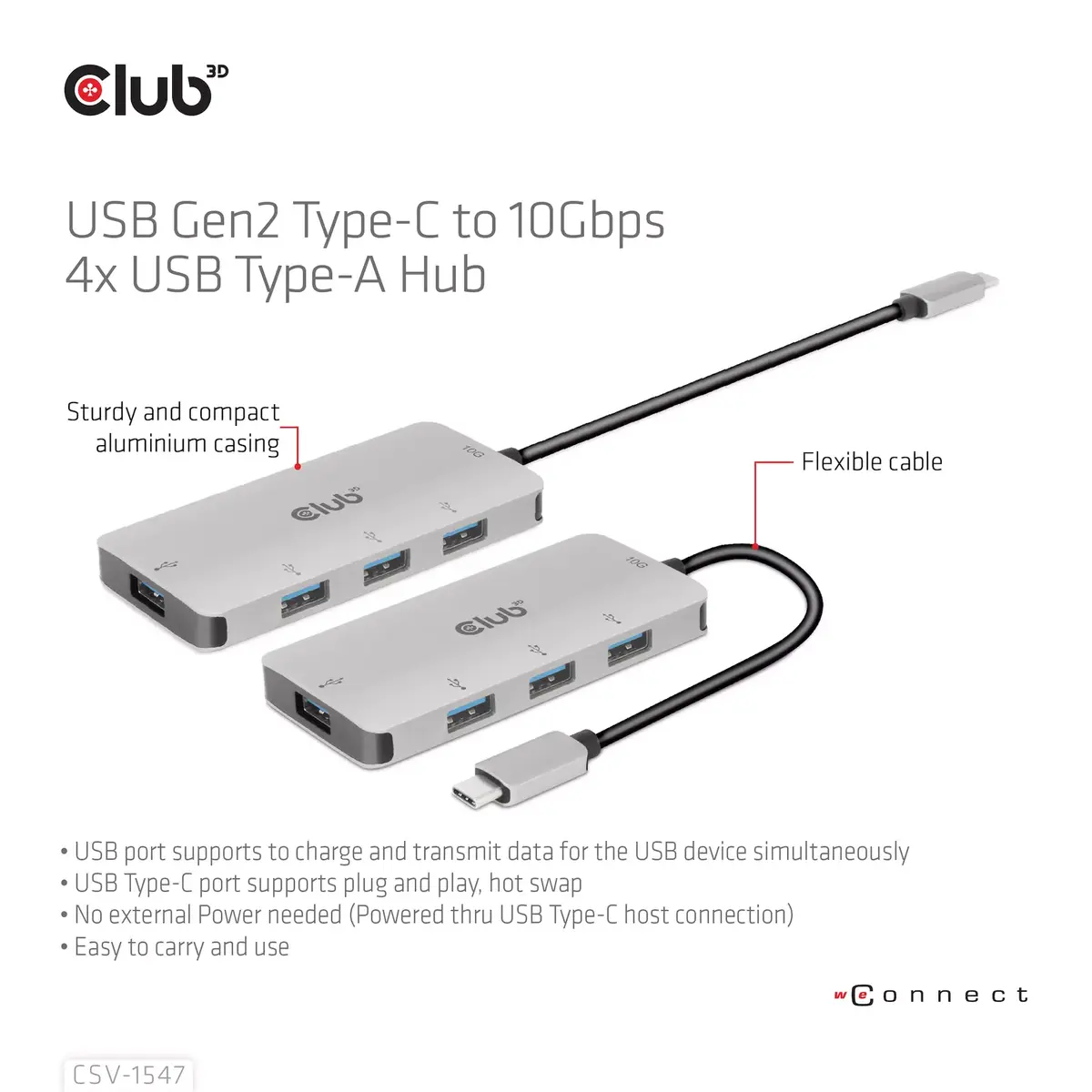 USB Хаб CLUB3D USB Gen2 Type-C на 10Гбит/с 4x USB Type-A Photo 10