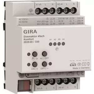 KNX dimmer actuator 4‑channel Gira Dimmaktor REG KNX Secure 202500, 4 outputs